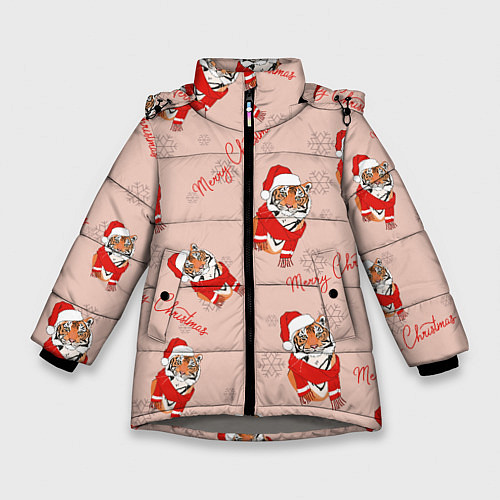 Зимняя куртка для девочки ЗИМНИЙ ТИГР ПАТТЕРН / 3D-Светло-серый – фото 1