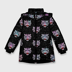 Куртка зимняя для девочки КОСМИЧЕСКИЙ НОВОГОДНИЙ БЕЛЫЙ ТИГР 2022, цвет: 3D-черный