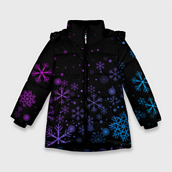 Куртка зимняя для девочки Новогодние снежинки Градиент, цвет: 3D-черный
