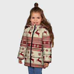 Куртка зимняя для девочки Вязанный узор с оленями, цвет: 3D-светло-серый — фото 2