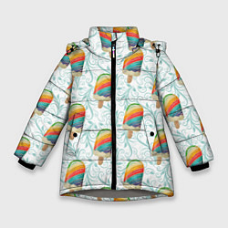 Куртка зимняя для девочки Разноцветное мороженое паттерном, цвет: 3D-светло-серый