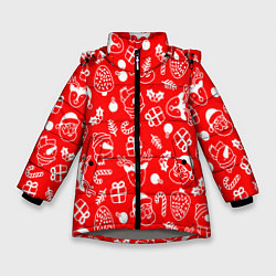 Куртка зимняя для девочки Новогодний узор паттерн, цвет: 3D-светло-серый