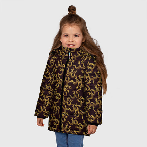 Зимняя куртка для девочки Ом Аум - Сакральный Символ / 3D-Черный – фото 3