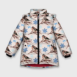 Куртка зимняя для девочки Снегири зима, цвет: 3D-красный