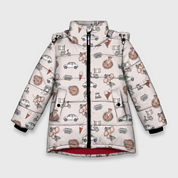 Куртка зимняя для девочки Итальянские символы паттерн, цвет: 3D-красный