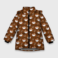 Куртка зимняя для девочки Need More Coffee Нужно Больше Кофе, цвет: 3D-светло-серый