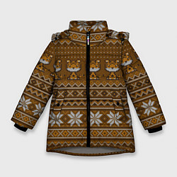Куртка зимняя для девочки Вязаный стиль - Тигренок 2022, цвет: 3D-светло-серый