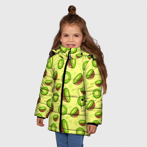 Зимняя куртка для девочки Киви паттерн / 3D-Черный – фото 3