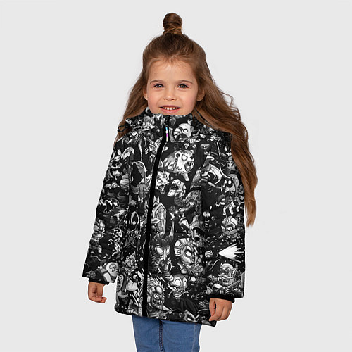 Зимняя куртка для девочки DOTA 2 ВСЕ ПЕРСОНАЖИ ЧЁРНО БЕЛЫЙ / 3D-Черный – фото 3
