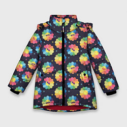 Куртка зимняя для девочки Веселые ромашки, цвет: 3D-красный