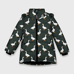 Куртка зимняя для девочки Гуси паттерн, цвет: 3D-черный