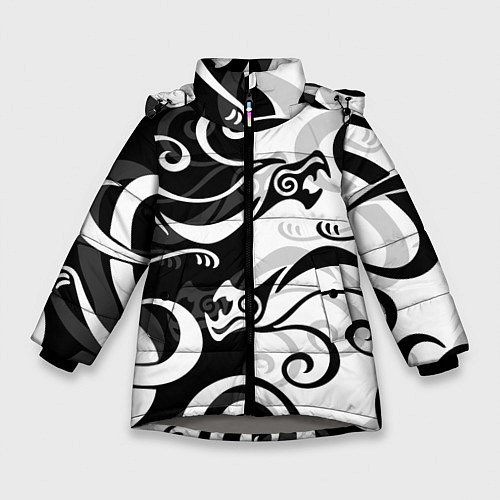 Зимняя куртка для девочки ЧЁРНО БЕЛЫЙ ТАТУ ДРАКЕНА TOKYO REVENGERS / 3D-Светло-серый – фото 1