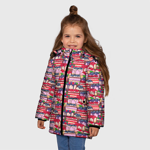Зимняя куртка для девочки Торты со свежими ягодами / 3D-Черный – фото 3