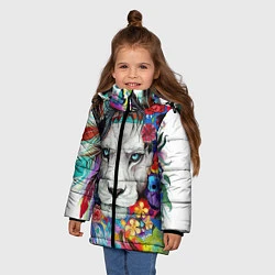 Куртка зимняя для девочки Лев - сильный взгляд, цвет: 3D-светло-серый — фото 2