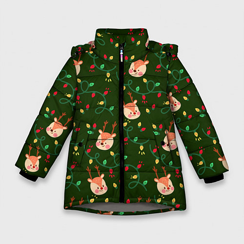Зимняя куртка для девочки НОВОГОДНИЙ ОЛЕНЬ GREEN / 3D-Светло-серый – фото 1
