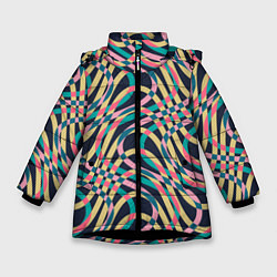 Куртка зимняя для девочки Абстрактные полоски, цвет: 3D-черный