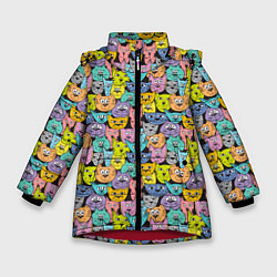Куртка зимняя для девочки Весёлые Котики, цвет: 3D-красный