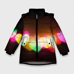 Куртка зимняя для девочки Горящие сердца всех цветов радуги, цвет: 3D-светло-серый