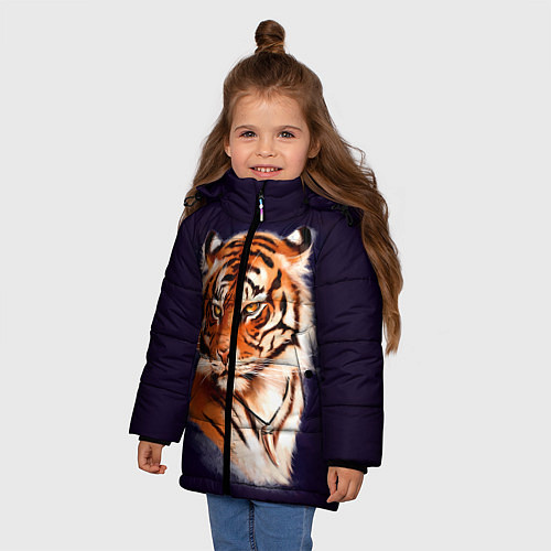 Зимняя куртка для девочки Грозный Тигр Символ 2022 Года Tiger Beast / 3D-Черный – фото 3