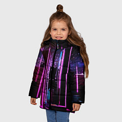 Куртка зимняя для девочки Ночной город в киберпанке, цвет: 3D-черный — фото 2
