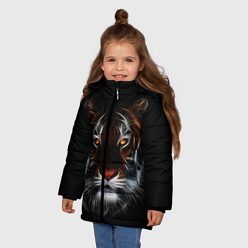 Зимняя куртка для девочки Тигр в Темноте Глаза Зверя / 3D-Черный – фото 3