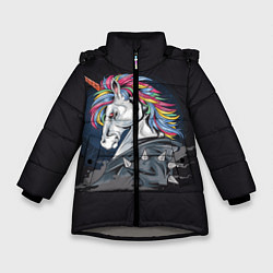 Куртка зимняя для девочки ЕдиноРожец, цвет: 3D-светло-серый