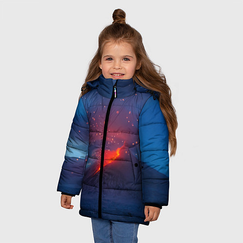 Зимняя куртка для девочки Извержение вулкана ночью / 3D-Черный – фото 3