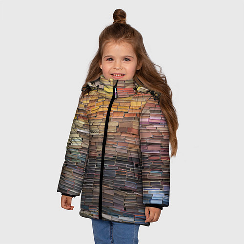 Зимняя куртка для девочки Книжные кирпичики знаний / 3D-Черный – фото 3