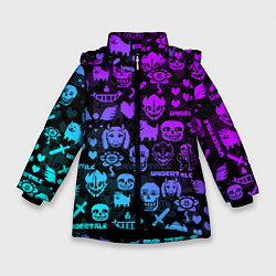 Куртка зимняя для девочки UNDERTALE NEON PATTERN УЗОР, цвет: 3D-черный