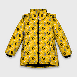 Куртка зимняя для девочки Добыча Биткоинов, цвет: 3D-черный