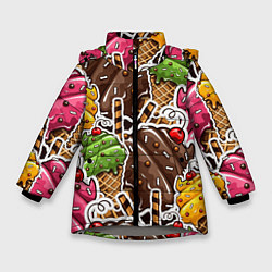 Куртка зимняя для девочки Шоколадные сладости Мороженое, цвет: 3D-светло-серый