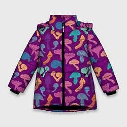 Куртка зимняя для девочки Психоделические грибы паттерн, цвет: 3D-черный
