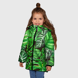 Куртка зимняя для девочки Тропические листья на темном фоне, цвет: 3D-красный — фото 2