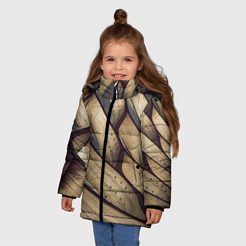 Зимняя куртка для девочки Текстура древесины / 3D-Светло-серый – фото 3