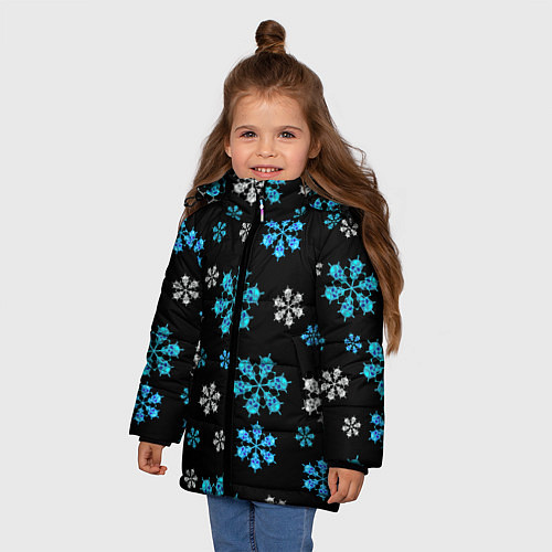 Зимняя куртка для девочки Снежинки Черепа черный / 3D-Черный – фото 3