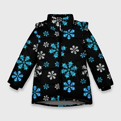Куртка зимняя для девочки Снежинки Черепа черный, цвет: 3D-светло-серый
