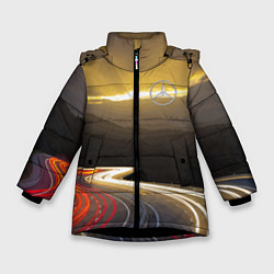 Куртка зимняя для девочки Ночная трасса, Мерседес, цвет: 3D-черный