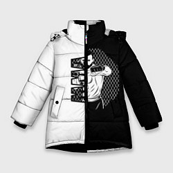 Куртка зимняя для девочки Боец ММА чёрно-белое, цвет: 3D-черный