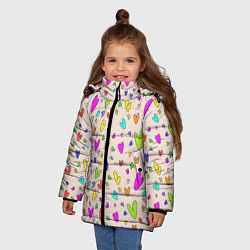 Куртка зимняя для девочки Яркие розовые сердечки, цвет: 3D-светло-серый — фото 2