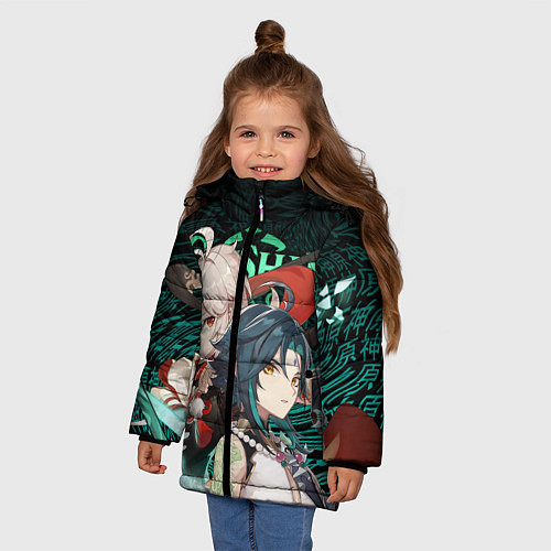 Зимняя куртка для девочки КАЗУХА И СЯО XIAO AND KAZUHA GENSHIN / 3D-Черный – фото 3