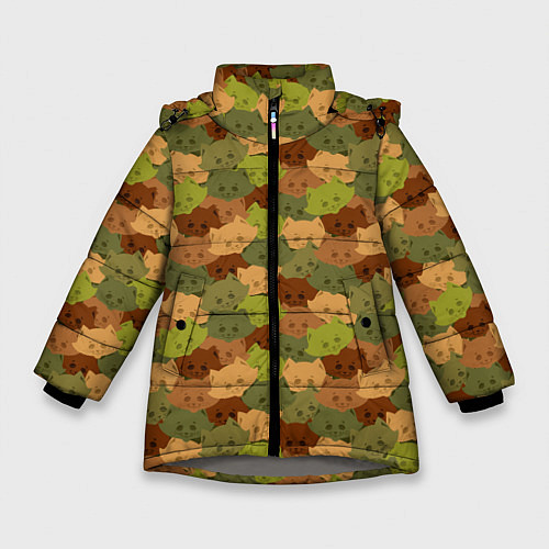 Зимняя куртка для девочки Головы Котиков камуфляж / 3D-Светло-серый – фото 1