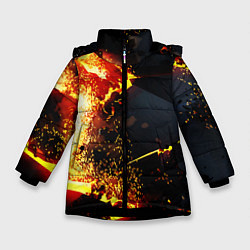 Куртка зимняя для девочки 3D ВЗРЫВ, ОБЛОМКИ NEON EXPLOSION, цвет: 3D-черный