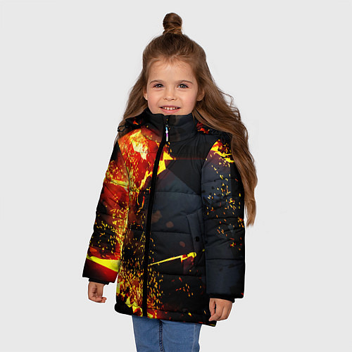 Зимняя куртка для девочки 3D ВЗРЫВ, ОБЛОМКИ NEON EXPLOSION / 3D-Черный – фото 3