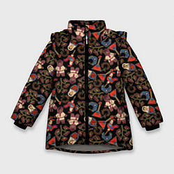 Куртка зимняя для девочки Россия паттерн темный, цвет: 3D-светло-серый