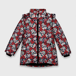 Куртка зимняя для девочки Skulls & roses, цвет: 3D-черный
