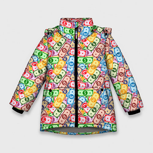 Зимняя куртка для девочки Разные Валюты и Криптовалюты / 3D-Светло-серый – фото 1