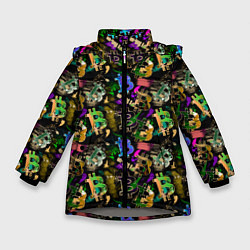 Куртка зимняя для девочки Bitcoin Биткоины, цвет: 3D-светло-серый