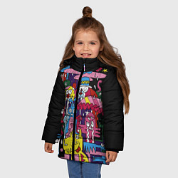 Куртка зимняя для девочки Разноцветные монстры, цвет: 3D-черный — фото 2