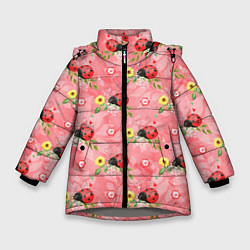 Куртка зимняя для девочки Божья коровка паттерн, цвет: 3D-светло-серый