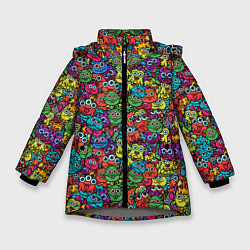 Куртка зимняя для девочки Забавные Монстрики, цвет: 3D-светло-серый